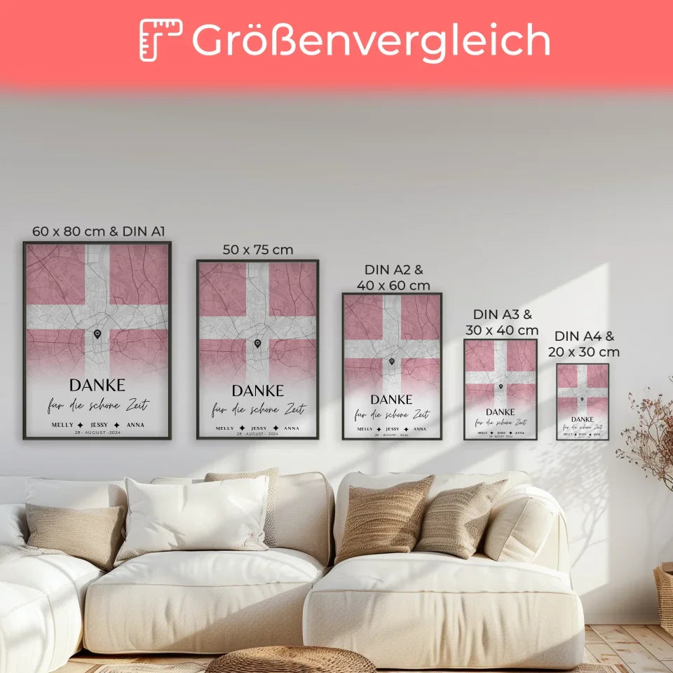 Personalisiertes Poster für Schwester Stadtkarte Dänemark Urlaub Danke Für Die Schöne Zeit