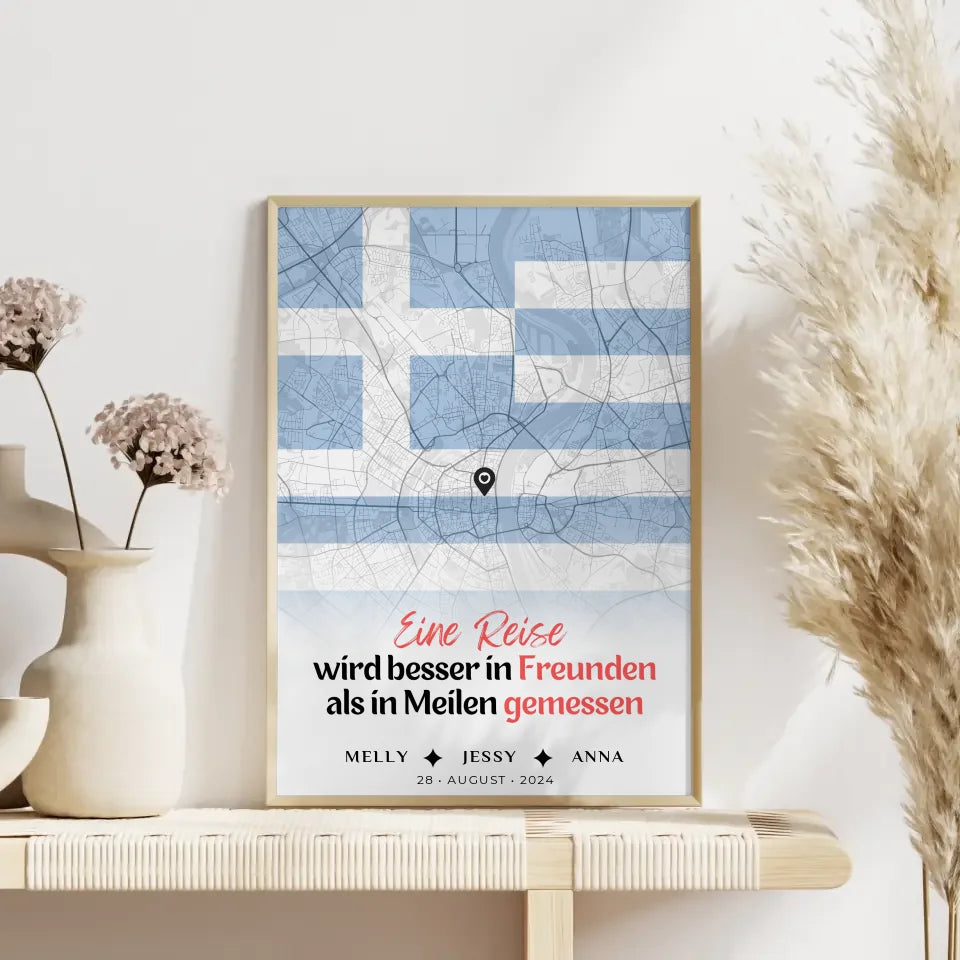 Personalisiertes Poster für Schwester mit Stadtkarte Urlaub Griechenland