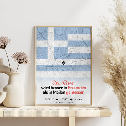 Personalisiertes Poster für Schwester mit Stadtkarte Urlaub Griechenland