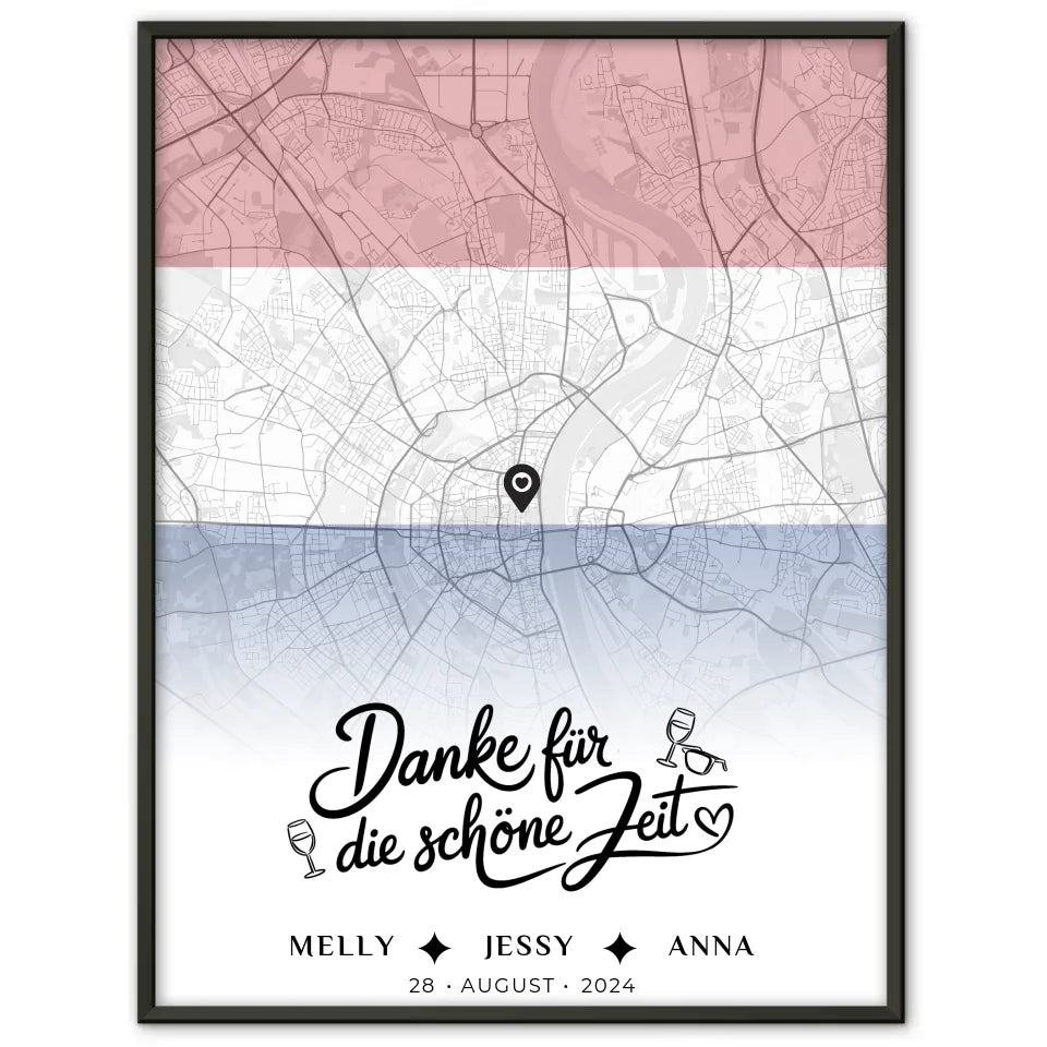 Personalisiertes Poster Freundinnen Stadtkarte Urlaub Niederlande Danke Für Die Schöne Zeit