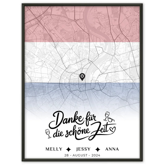 Personalisiertes Poster Freundinnen Stadtkarte Urlaub Niederlande Danke Für Die Schöne Zeit