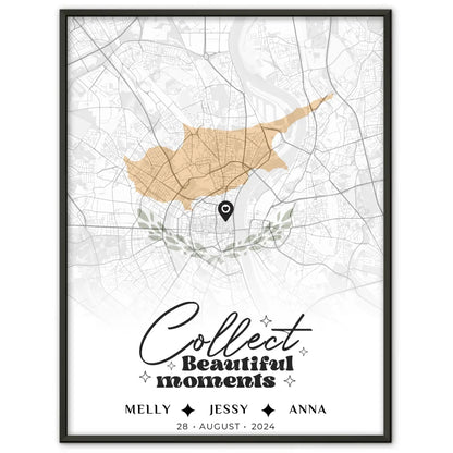 Personalisiertes Poster für Freundinnen Stadtkarte Zypern Urlaub Collect Beautyful Moments