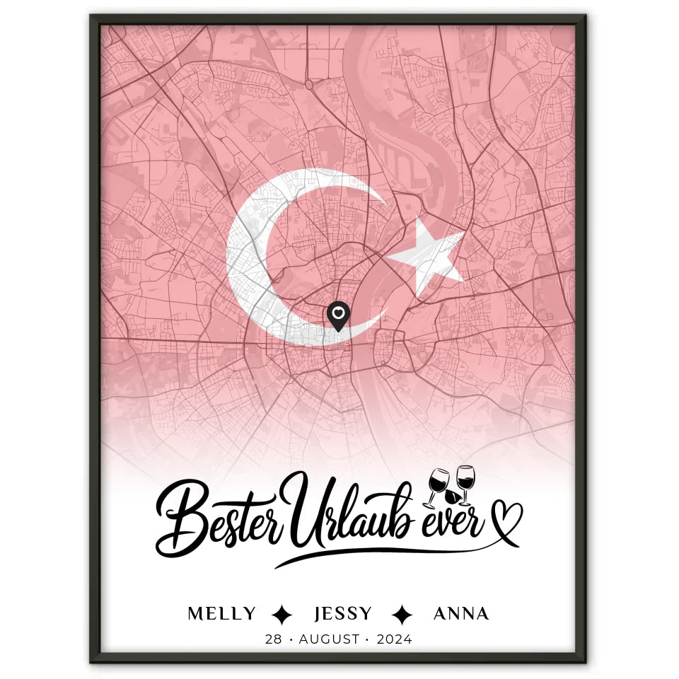 Personalisiertes Poster für Freundinnen Stadtkarte Urlaub Türkei Bester Urlaub Ever