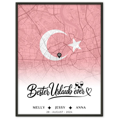 Personalisiertes Poster für Freundinnen Stadtkarte Urlaub Türkei Bester Urlaub Ever