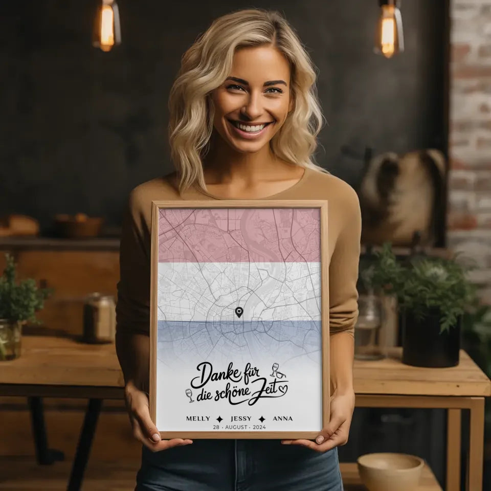 Personalisiertes Poster Freundinnen Stadtkarte Urlaub Niederlande Danke Für Die Schöne Zeit