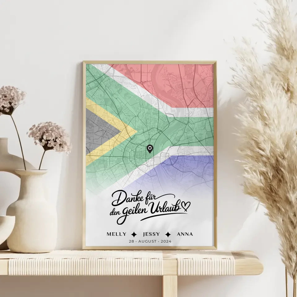 Personalisiertes Poster Freundinnen Stadtkarte Südafrika Danke Für Den Urlaub