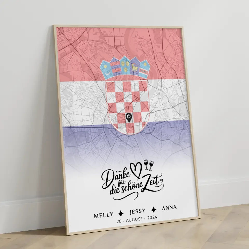 Personalisiertes Poster für Schwester Stadtkarte Kroatien Danke für die schöne Zeit