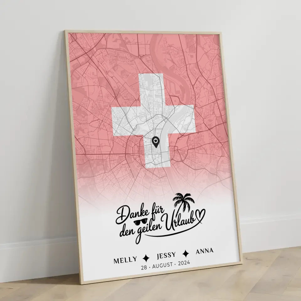 Personalisiertes Poster für Schwester Stadtkarte Schweiz Danke Für Den Geilen Urlaub