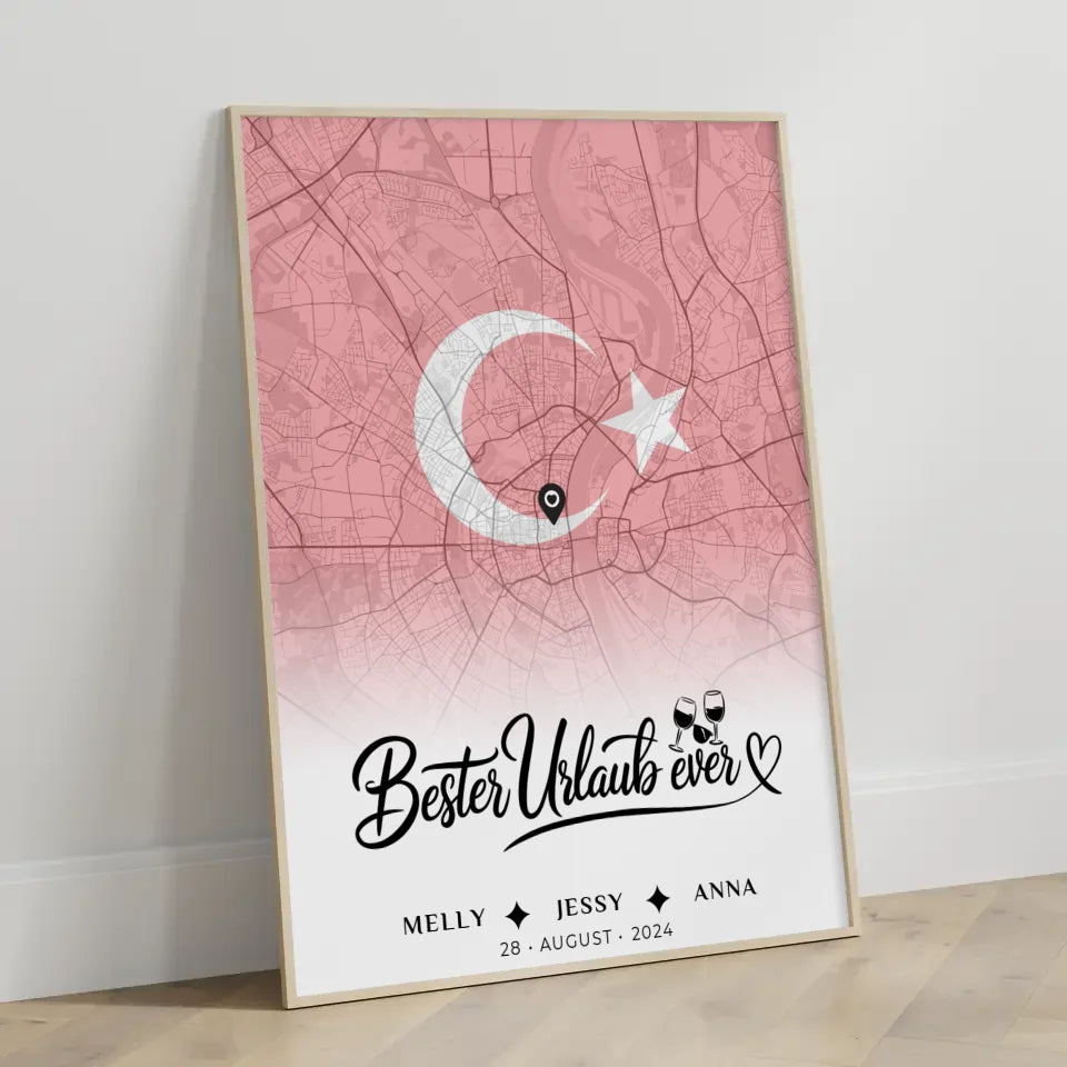 Personalisiertes Poster für Freundinnen Stadtkarte Urlaub Türkei Bester Urlaub Ever
