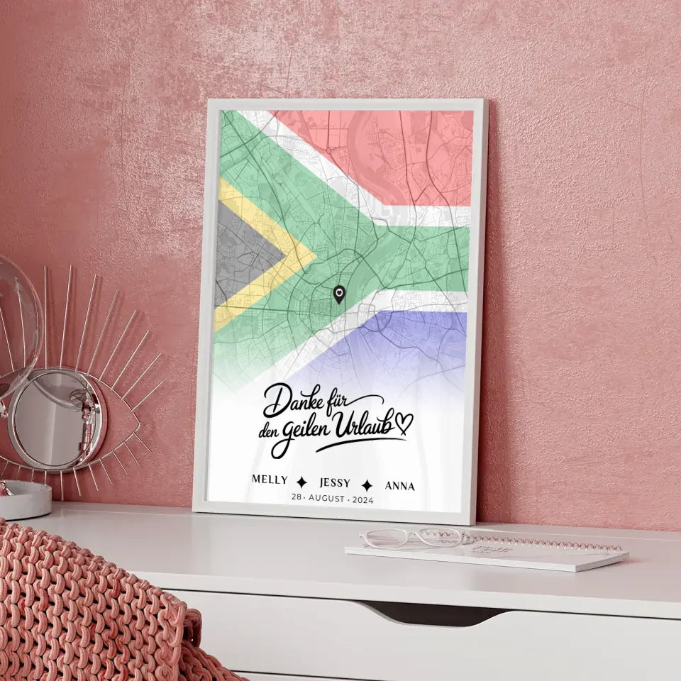 Personalisiertes Poster Freundinnen Stadtkarte Südafrika Danke Für Den Urlaub