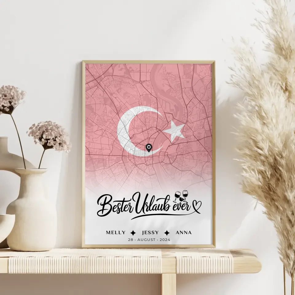 Personalisiertes Poster für Freundinnen Stadtkarte Urlaub Türkei Bester Urlaub Ever
