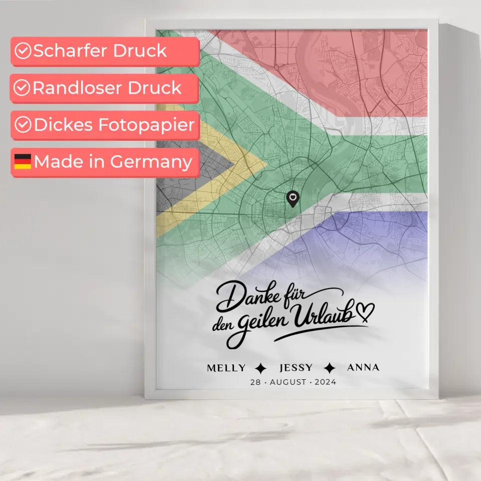 Personalisiertes Poster Freundinnen Stadtkarte Südafrika Danke Für Den Urlaub