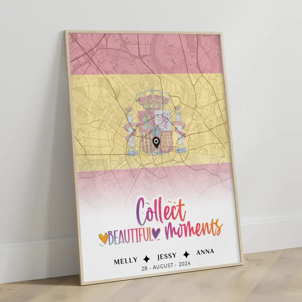 Personalisiertes Poster für Schwester Stadtkarte Urlaub Spanien Collect Beautiful Moments