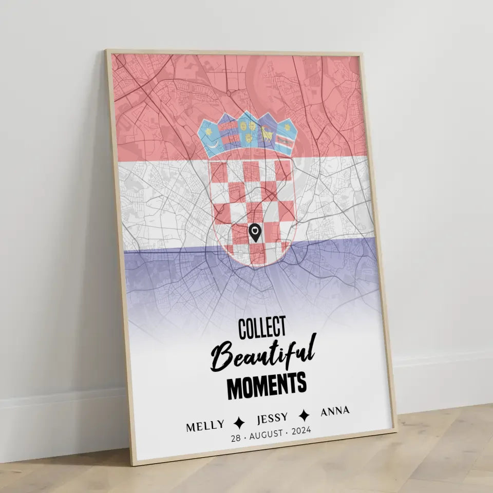 Personalisiertes Poster Freundinnen Stadtkarte Kroatien Urlaub Collect Beautyful Moments