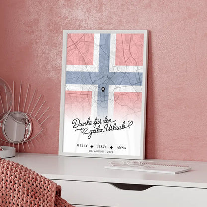 Personalisiertes Poster für Schwester mit Stadtkarte Norwegen Danke für den Urlaub