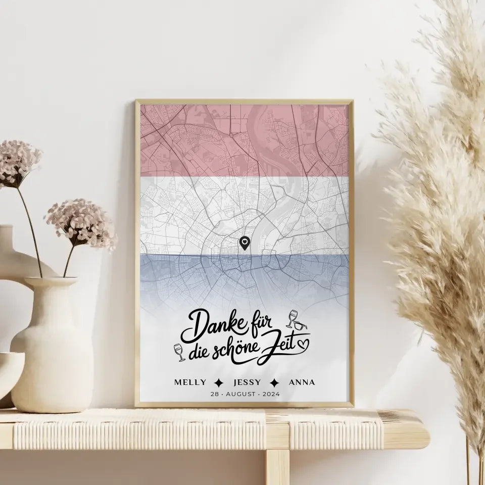 Personalisiertes Poster Freundinnen Stadtkarte Urlaub Niederlande Danke Für Die Schöne Zeit