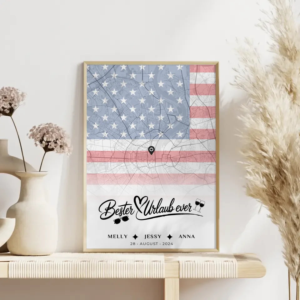 Personalisiertes Poster Stadtkarte USA für Schwester Bester Urlaub Ever