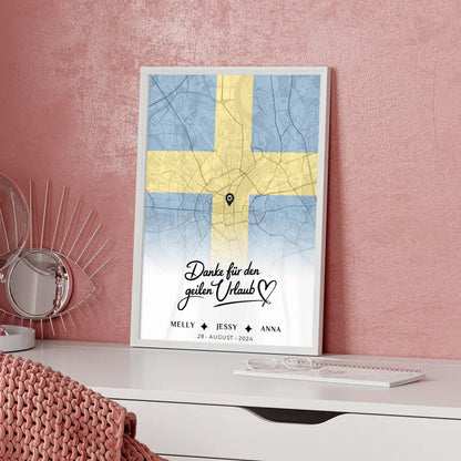 Personalisiertes Poster für Freundinnen Stadtkarte Schweden Danke für den Urlaub