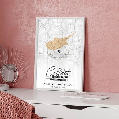 Personalisiertes Poster für Freundinnen Stadtkarte Zypern Urlaub Collect Beautyful Moments