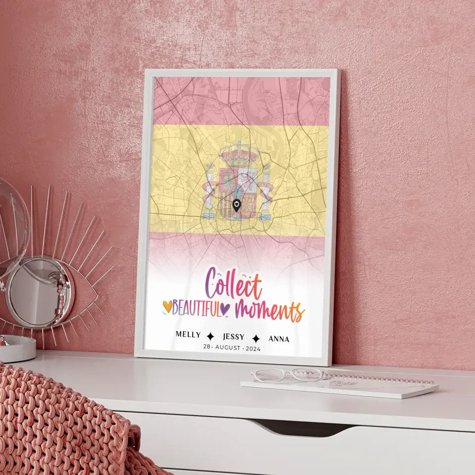 Personalisiertes Poster für Schwester Stadtkarte Urlaub Spanien Collect Beautiful Moments