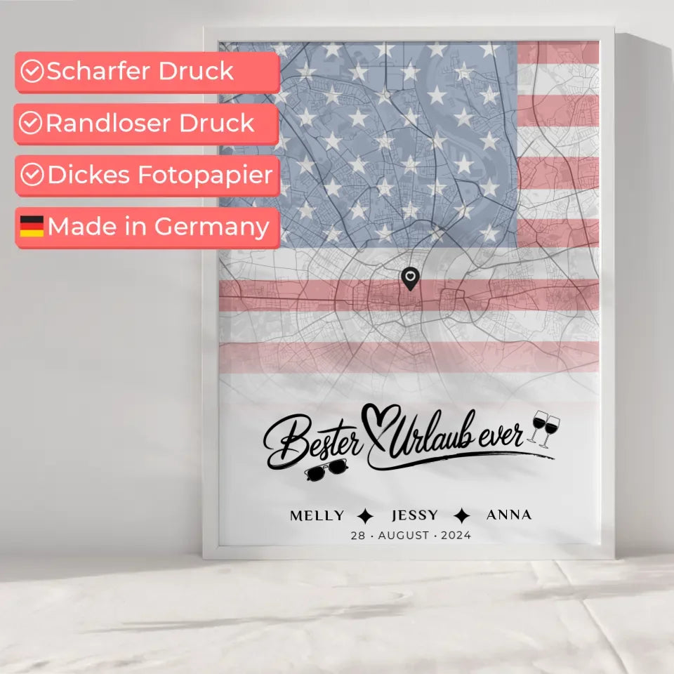 Personalisiertes Poster Stadtkarte USA für Schwester Bester Urlaub Ever