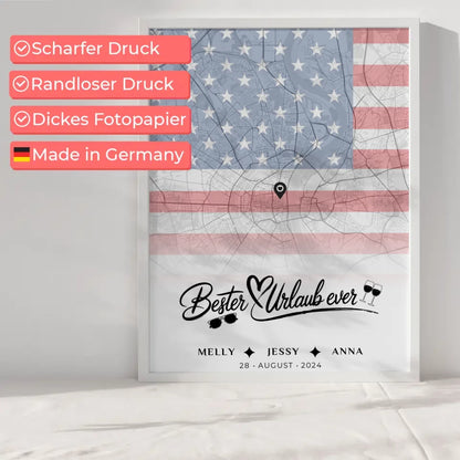 Personalisiertes Poster Stadtkarte USA für Schwester Bester Urlaub Ever