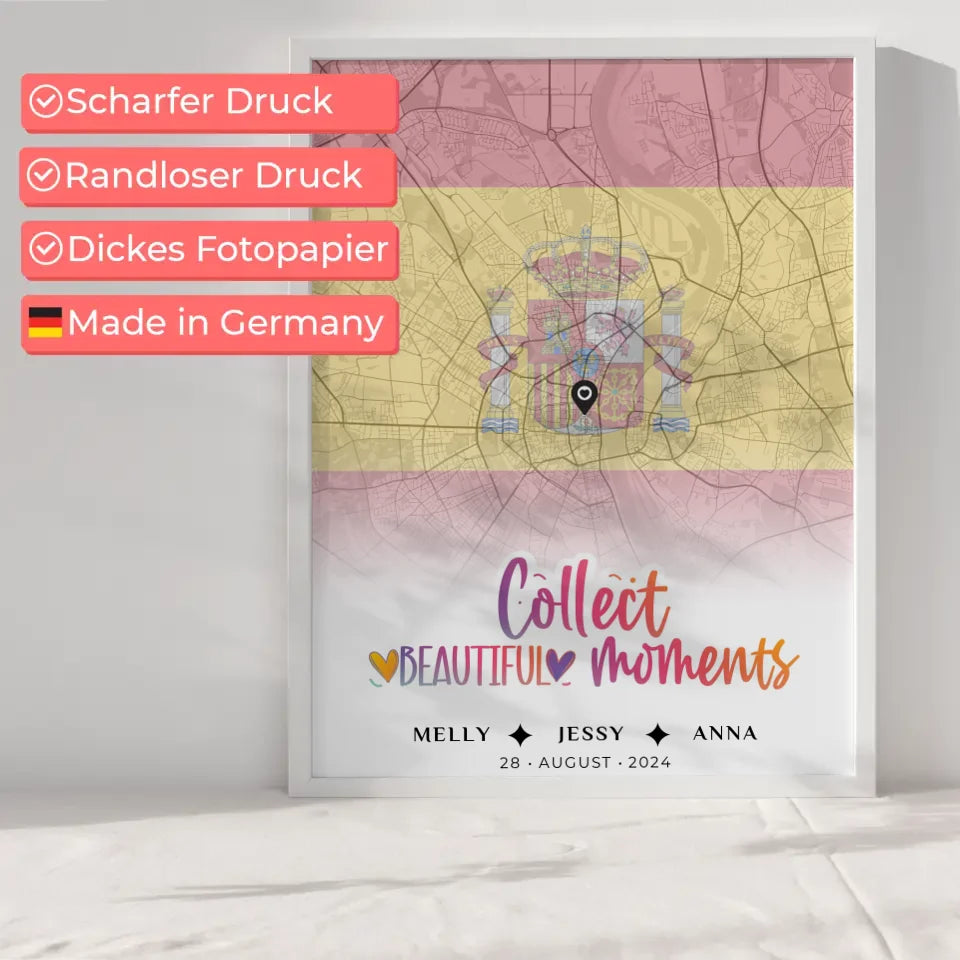 Personalisiertes Poster für Schwester Stadtkarte Urlaub Spanien Collect Beautiful Moments