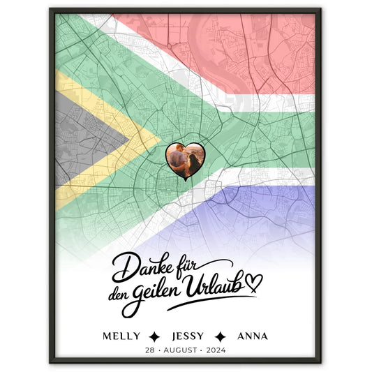 Personalisiertes Poster für Freundinnen Stadtkarte Foto Südafrika Danke Urlaub