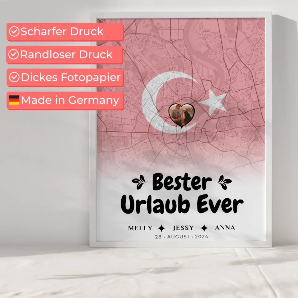 Personalisiertes Poster Freundinnen Stadtkarte Türkei Bester Urlaub Ever