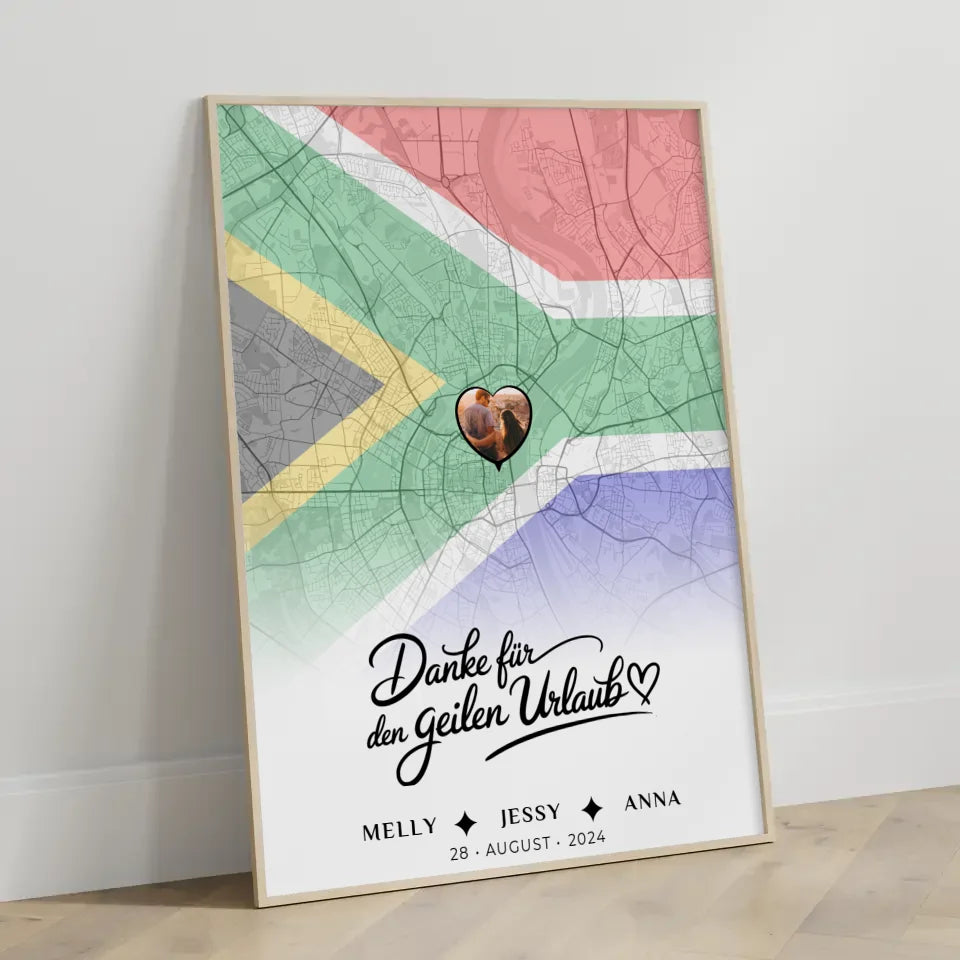 Personalisiertes Poster für Freundinnen Stadtkarte Foto Südafrika Danke Urlaub