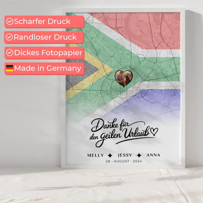 Personalisiertes Poster für Freundinnen Stadtkarte Foto Südafrika Danke Urlaub