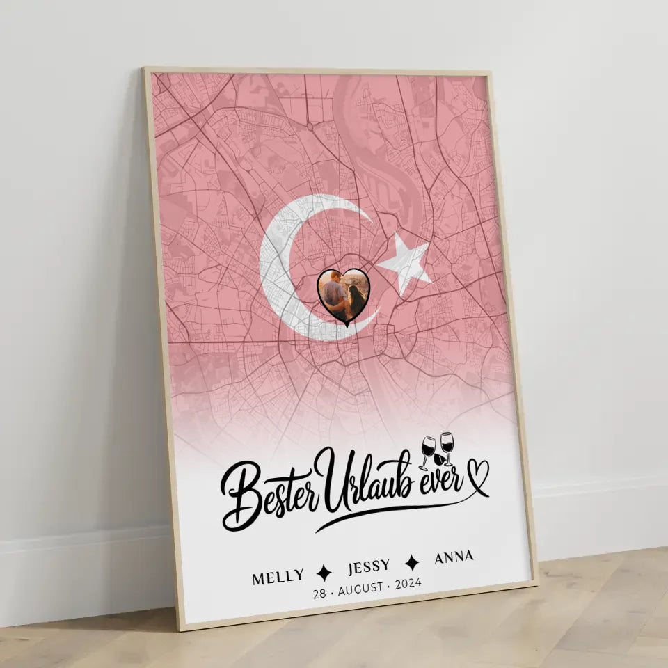 Personalisiertes Poster Freundinnen Stadtkarte Foto Türkei Bester Urlaub Ever