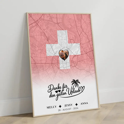 Personalisiertes Poster für Schwester Stadtkarte Foto Schweiz Danke Urlaub