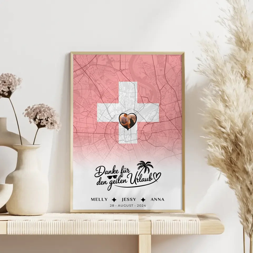 Personalisiertes Poster für Schwester Stadtkarte Foto Schweiz Danke Urlaub