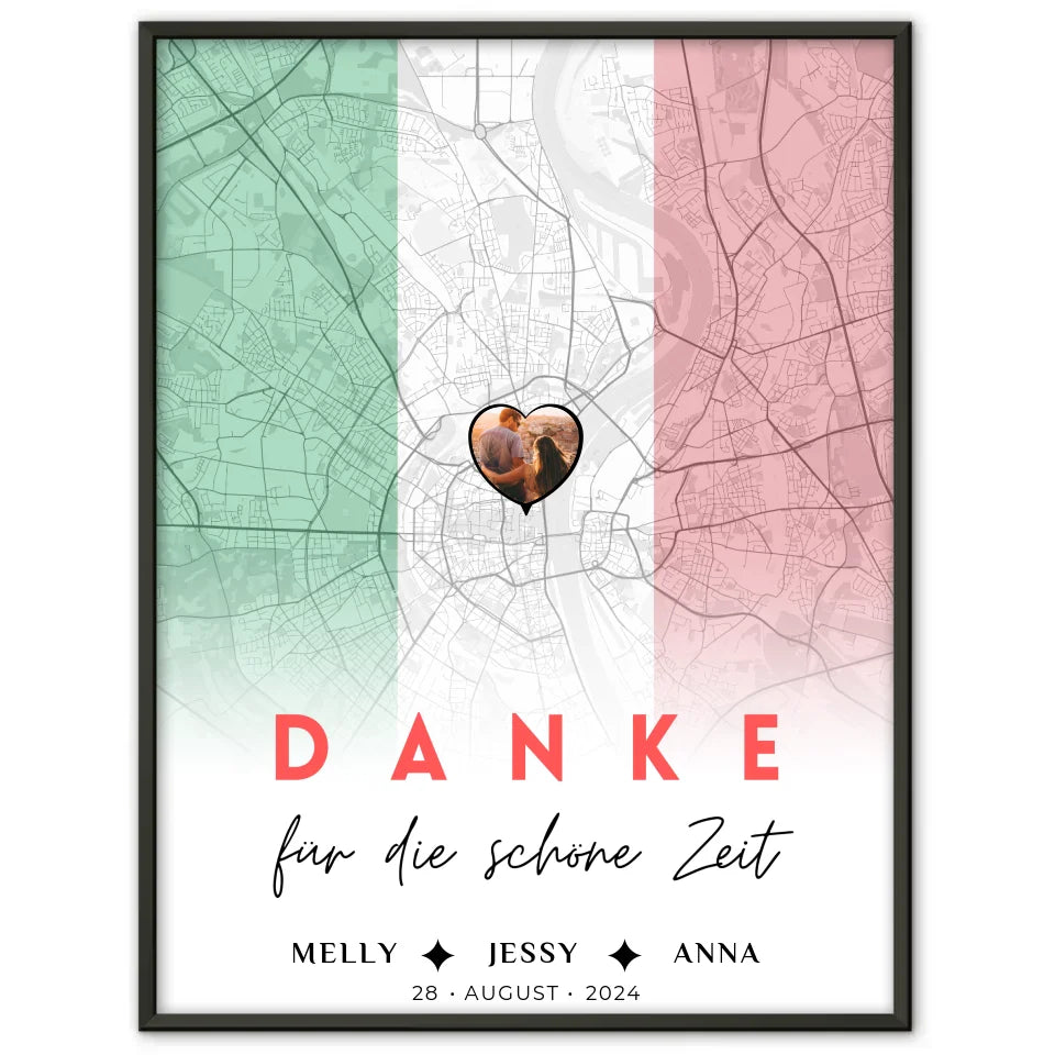 Personalisiertes Poster für Freundinnen Stadtkarte Foto Italien Danke Für Die Schöne Zeit