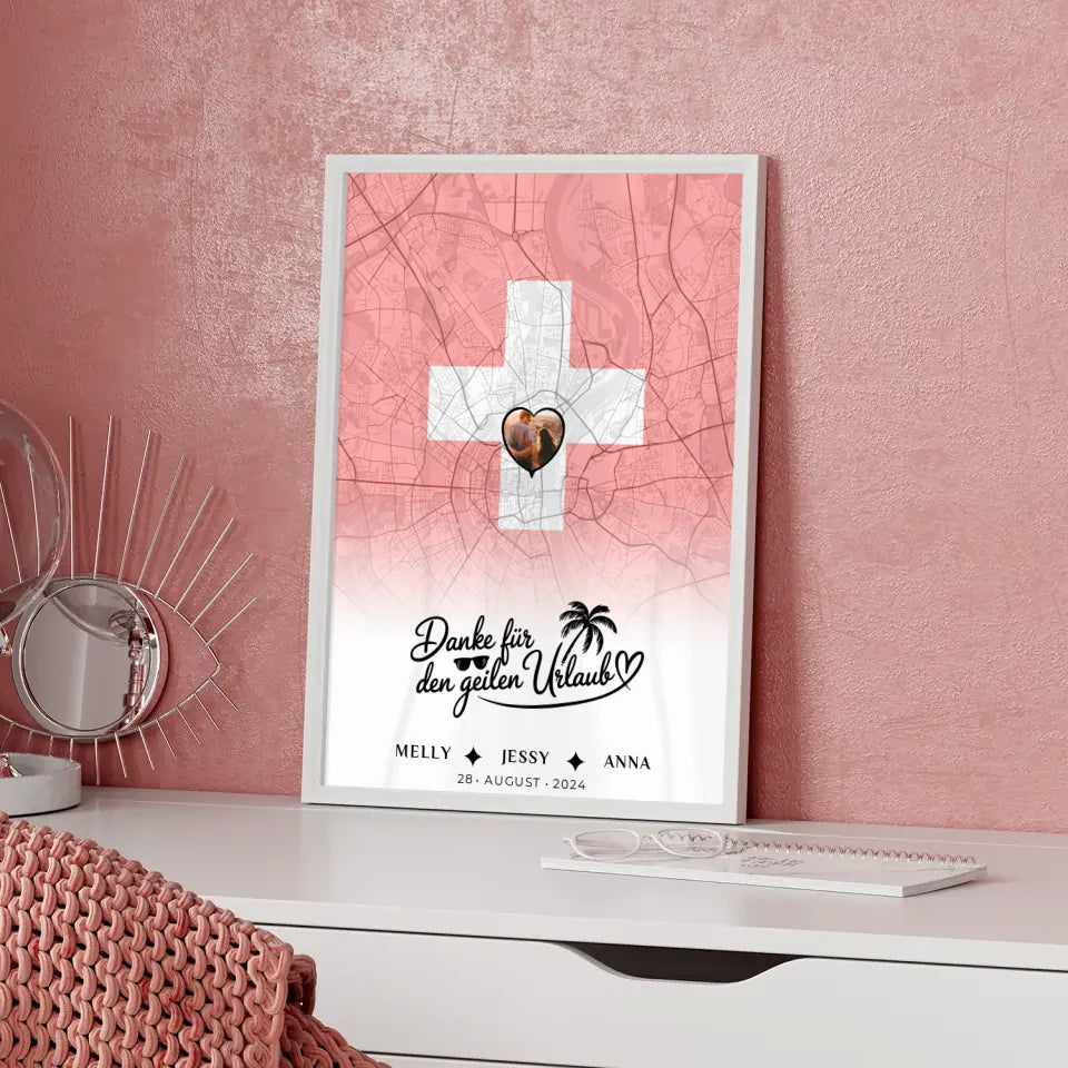 Personalisiertes Poster für Schwester Stadtkarte Foto Schweiz Danke Urlaub