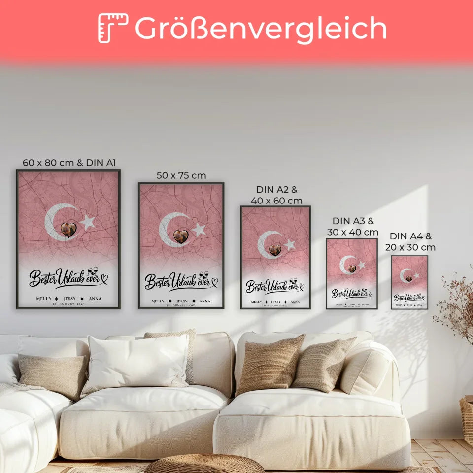 Personalisiertes Poster Freundinnen Stadtkarte Foto Türkei Bester Urlaub Ever
