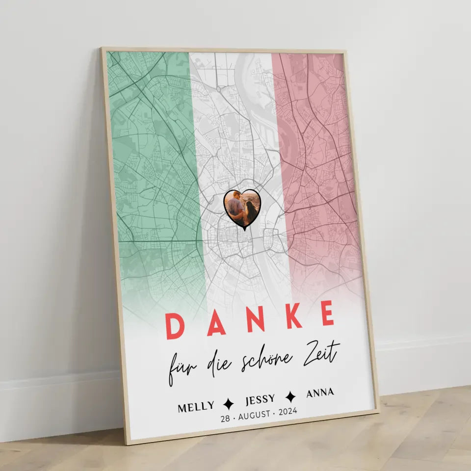 Personalisiertes Poster für Freundinnen Stadtkarte Foto Italien Danke Für Die Schöne Zeit