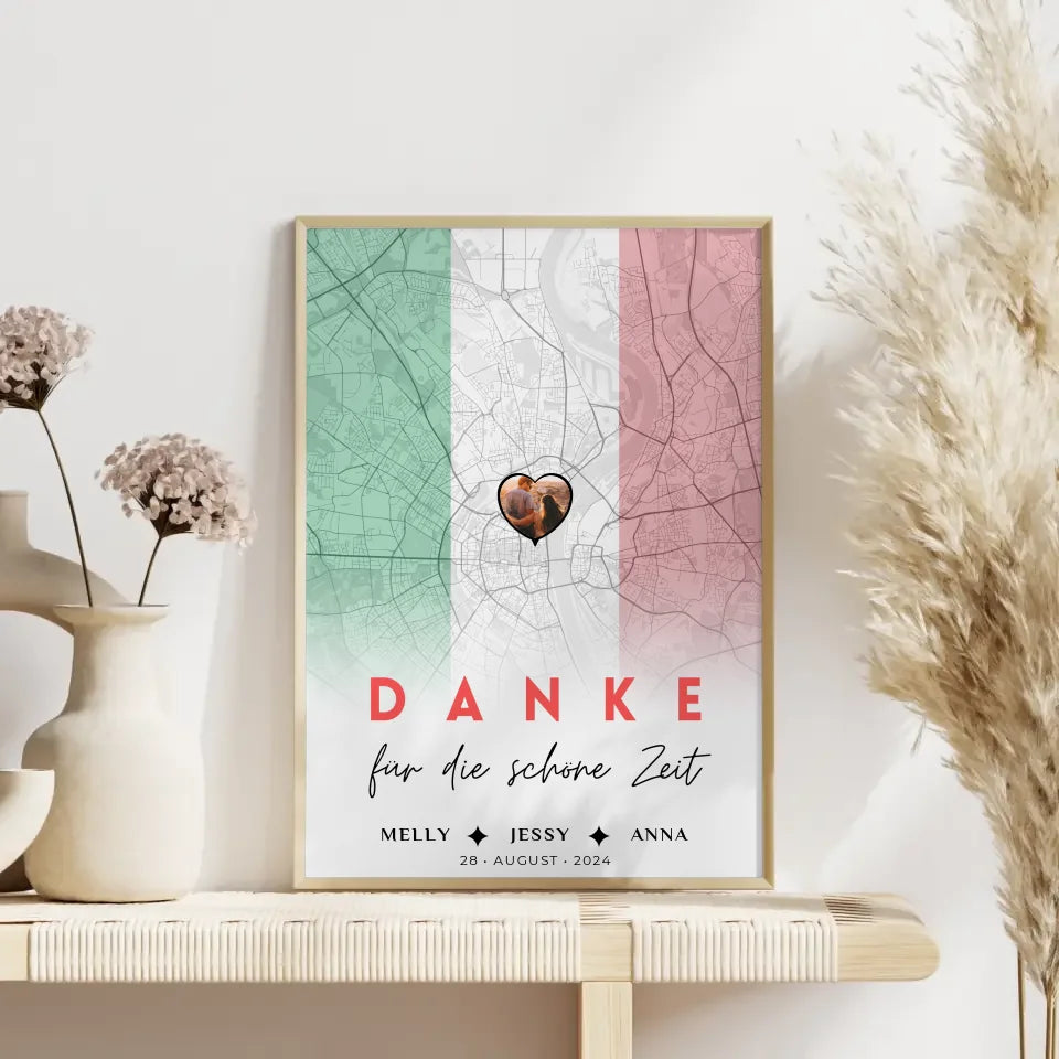 Personalisiertes Poster für Freundinnen Stadtkarte Foto Italien Danke Für Die Schöne Zeit