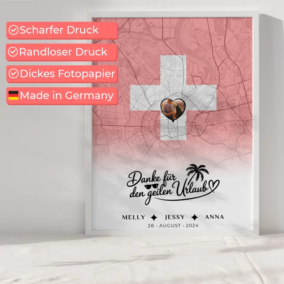 Personalisiertes Poster für Schwester Stadtkarte Foto Schweiz Danke Urlaub
