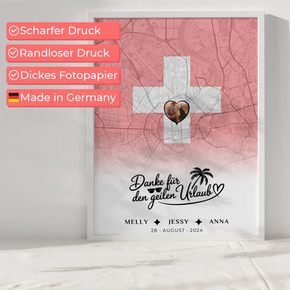 Personalisiertes Poster für Schwester Stadtkarte Foto Schweiz Danke Urlaub
