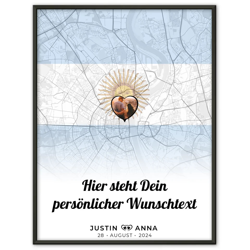 Personalisiertes Poster für Paare Stadtkarte Argentinien mit Foto eigener Wunschtext