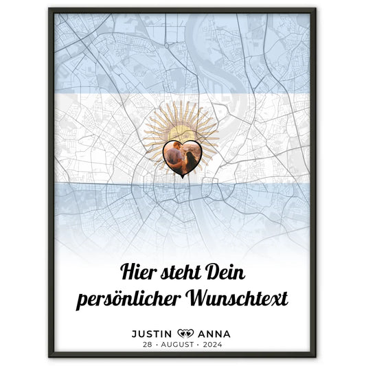 Personalisiertes Poster für Paare Stadtkarte Argentinien mit Foto eigener Wunschtext
