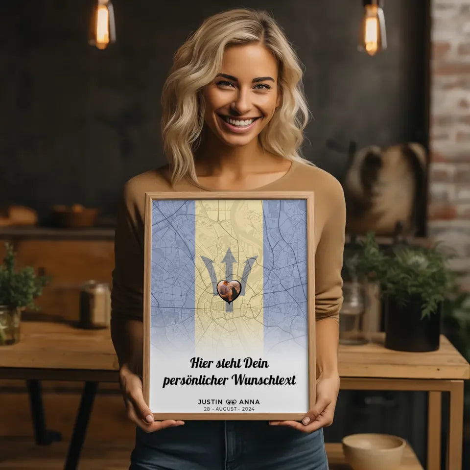 Personalisiertes Poster für Paare Stadtkarte Barbados mit eigenem Wunschtext