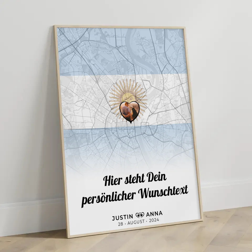 Personalisiertes Poster für Paare Stadtkarte Argentinien mit Foto eigener Wunschtext