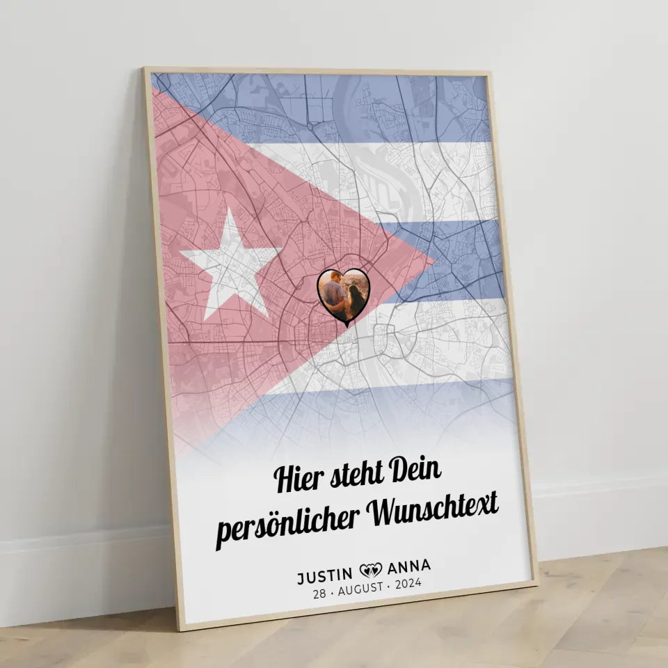 Personalisiertes Poster für Paare Stadtkarte Kuba mit eigenem Wunschtext