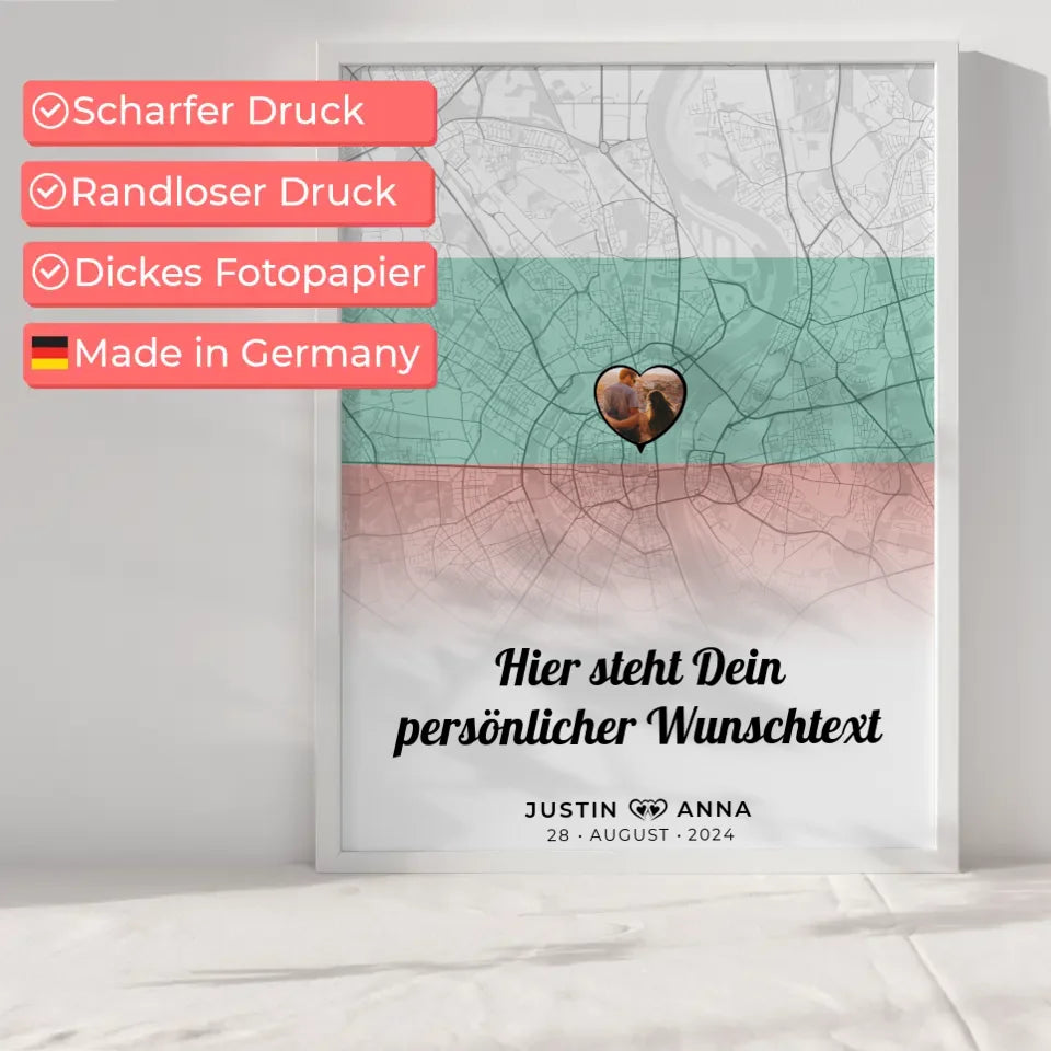 Personalisiertes Poster Paare Stadtkarte Foto Bulgarien eigener Wunschtext