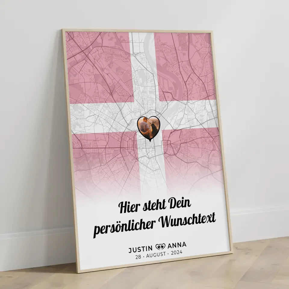 Personalisiertes Poster für Paare Stadtkarte Dänemark mit Wunschtext Foto