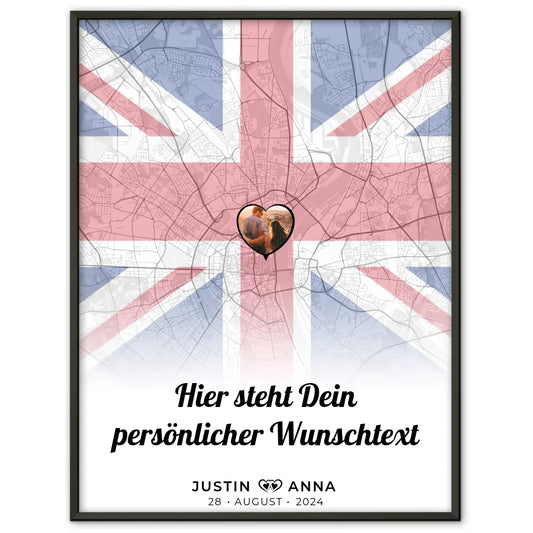 Personalisiertes Poster für Paare Stadtkarte England mit eigenem Wunschtext