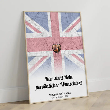 Personalisiertes Poster für Paare Stadtkarte England mit eigenem Wunschtext